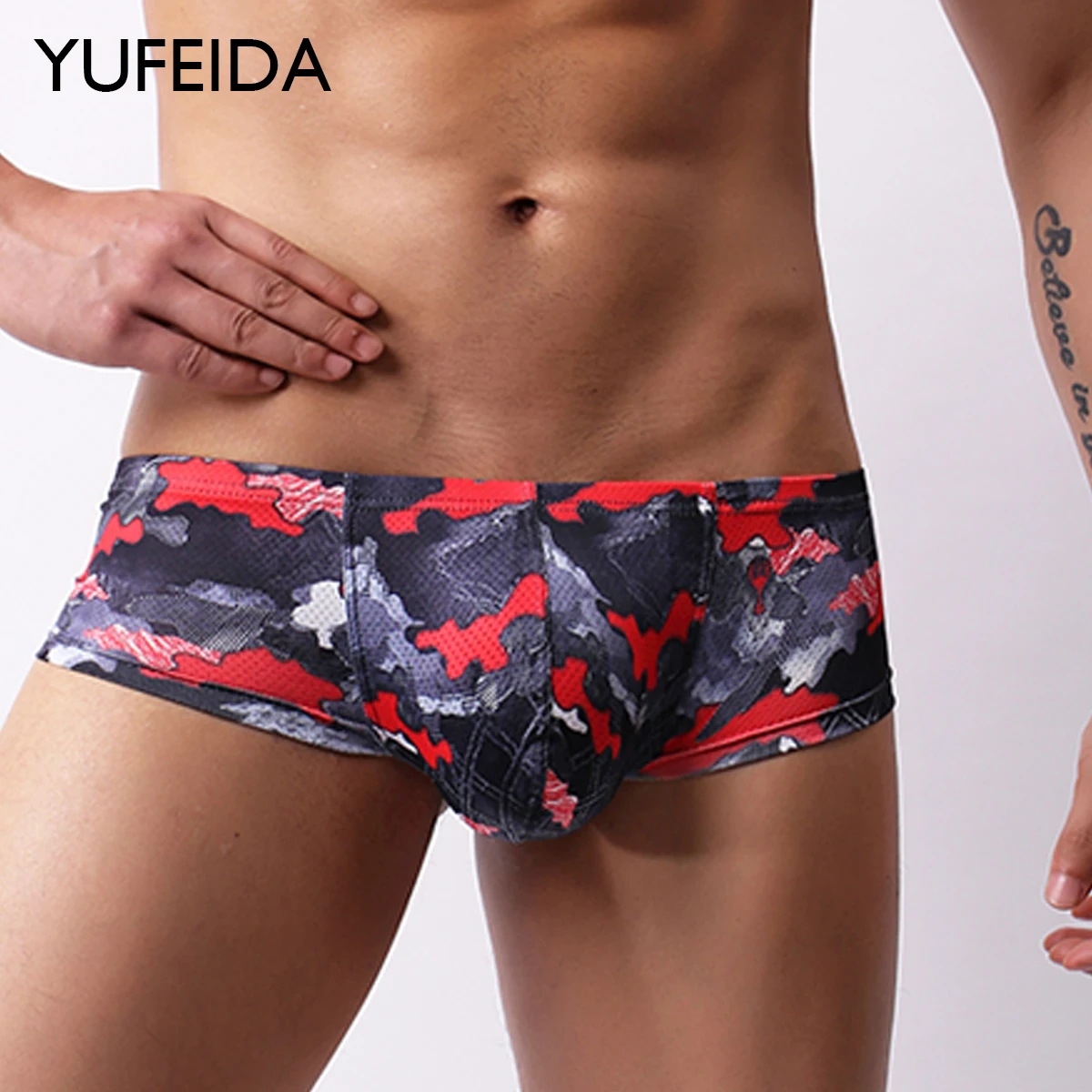 

Нижнее белье YUFEIDA мужское с принтом, дышащие мужские трусы-бикини, мужское нижнее белье с U-образным мешочком для геев
