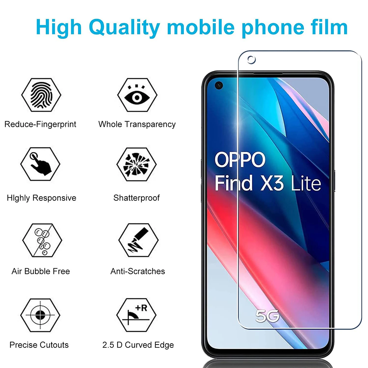 Фото 1/2/3/4 шт. для OPPO Find X3 Lite CPH2145, защитное стекло для экрана - набор защитных пленок для OPPO Find X3 Lite №4