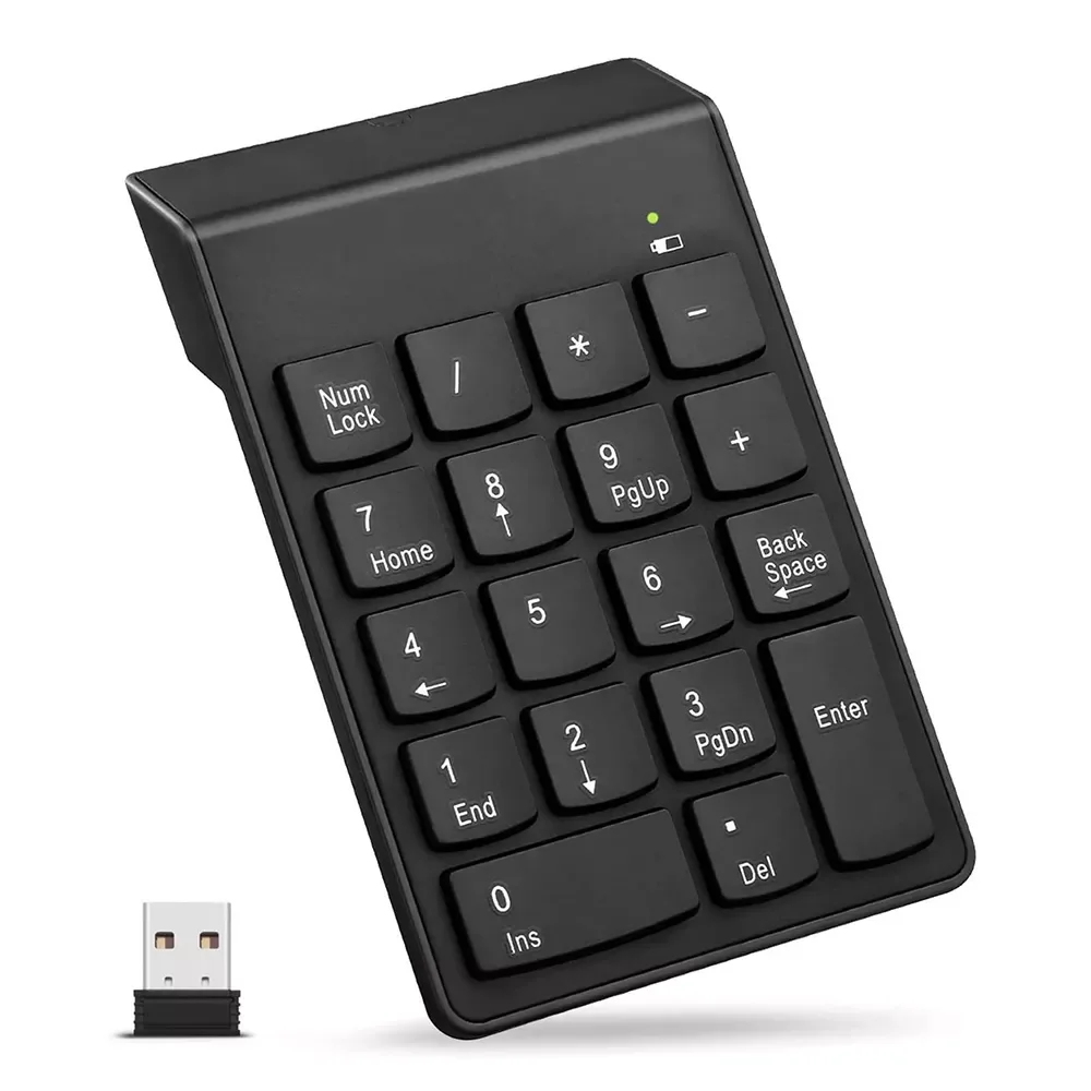 

Wireless Number Keypad 2.4GHz Wireless Numpad 18 Keys Digital Pave Keyboard for Accounting Teller Laptop Notebook Tablets
