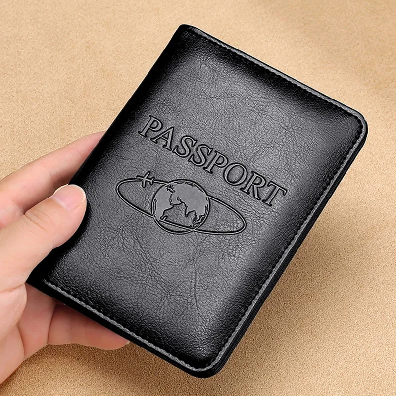 New RFID Passport Bag Crazy Horse Leather Photo Clip Multi-functional Leather Holster