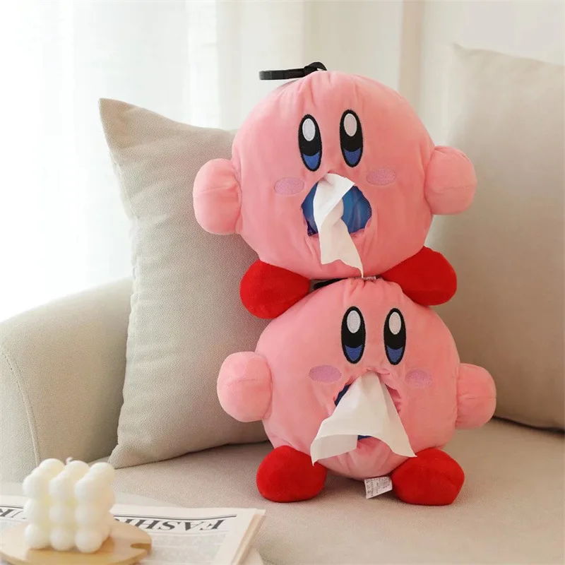 

25CM Cartoon Star Kirby Plush Toy Cute Napkin Holder Car Tissue Box Portable Paper Bag Box Children's Gift
