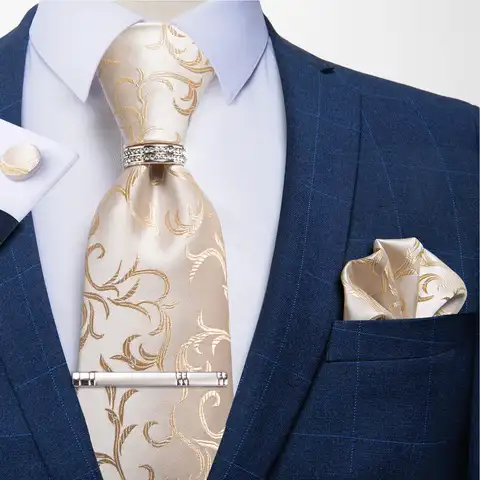 Роскошные шелковые галстуки для мужчин зажим для галстука и кольцо Роскошный мужской деловой Свадебный галстук носовой платок запонки 8 см ...