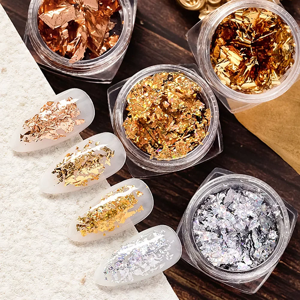 

NEW Box Gold Silver Irregular Aluminum Foil Paper Nail Art Sticker 3D Glitter DIY Manicure UV Gel Polish Nail Decoration Tools