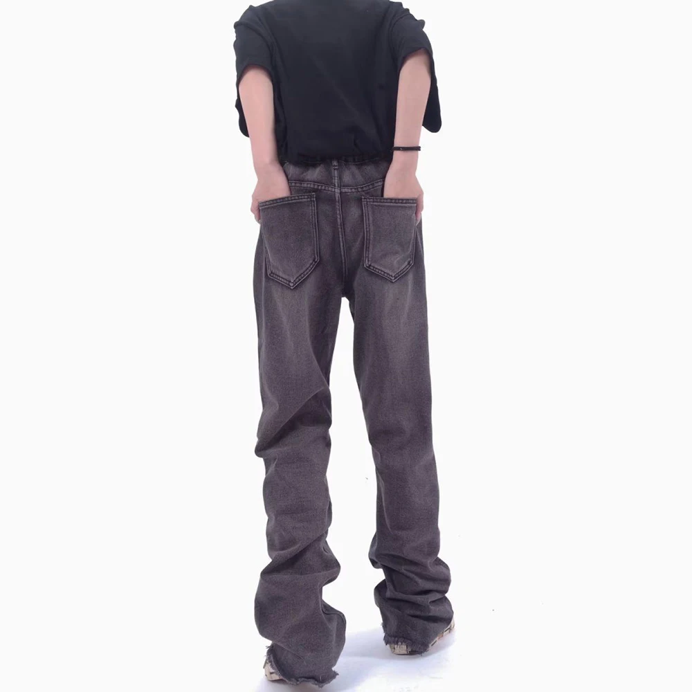 American Street Hip-Hop Jeans Niche Stitching Patch Made Old Jeans Mens Trend Raw Edge Design Casual Trousers Straight Leg Pants