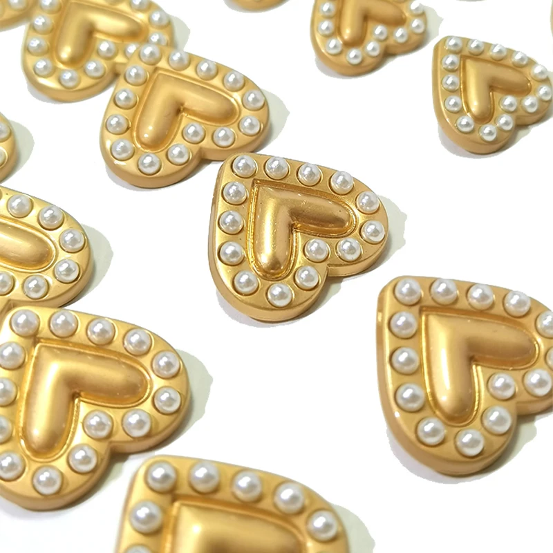 

Fashion Gold Heart Buttons Of Clothing Luxury Gold Metal Pearl Beaded Decor Button For Women Dress Apparel Sewing Needlework DIY