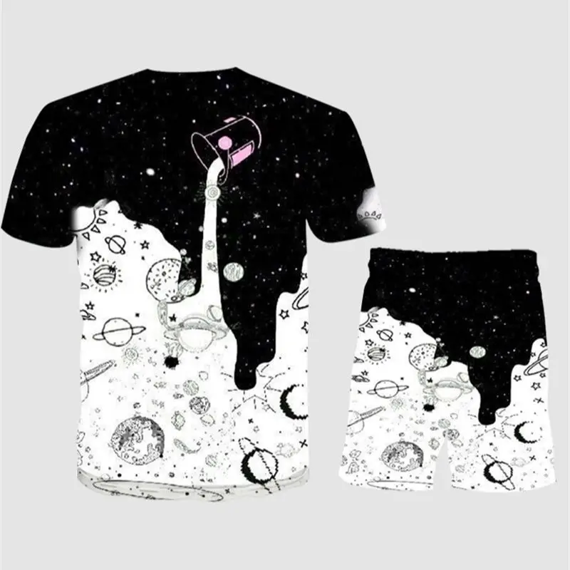 

Комплект мужской из футболки и шортов, с 3D-принтом и коротким рукавом