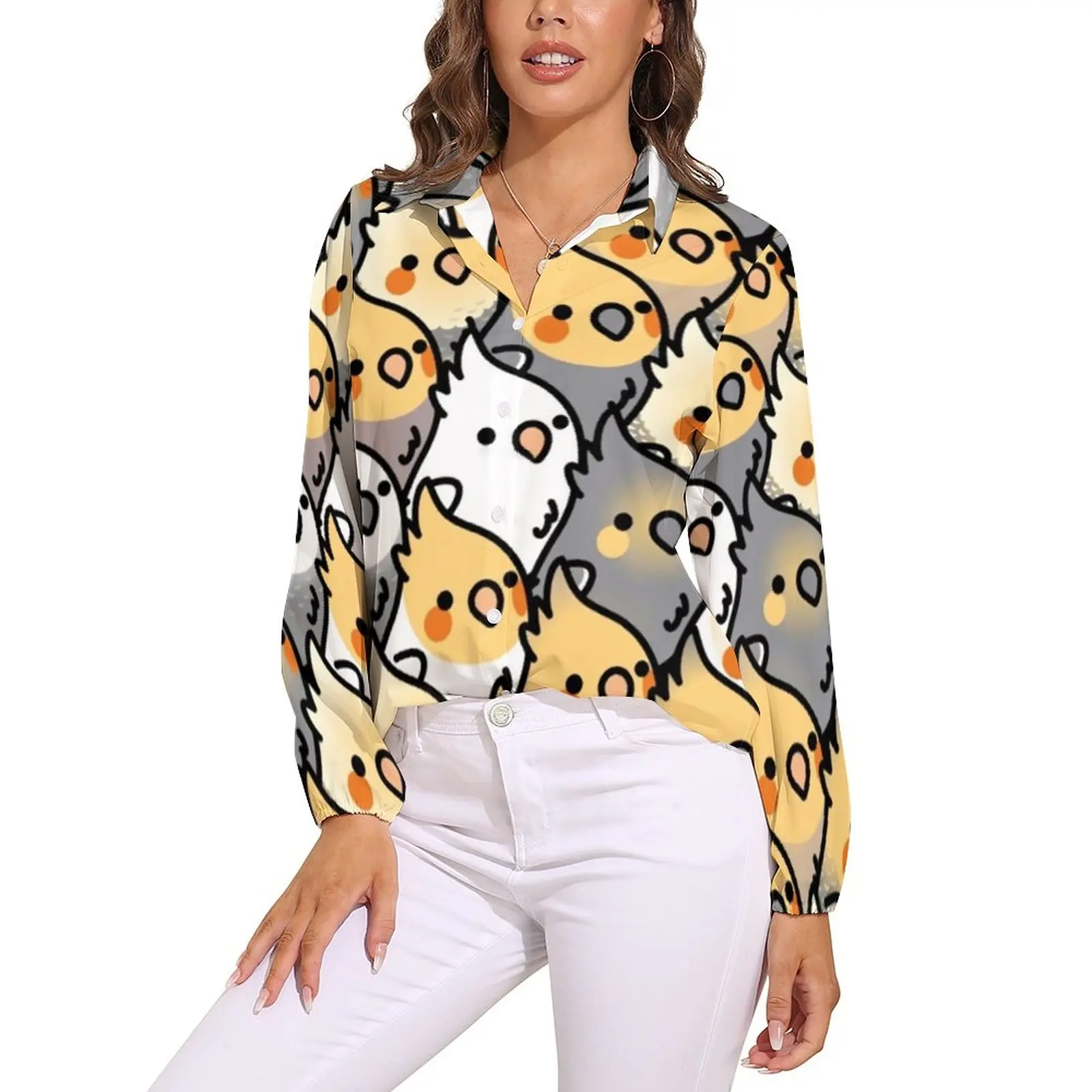 

Блузка с мультяшным попугаем, полная блузка для вечевечерние, эстетические графические блузки, женская уличная Модная рубашка с длинным ру...