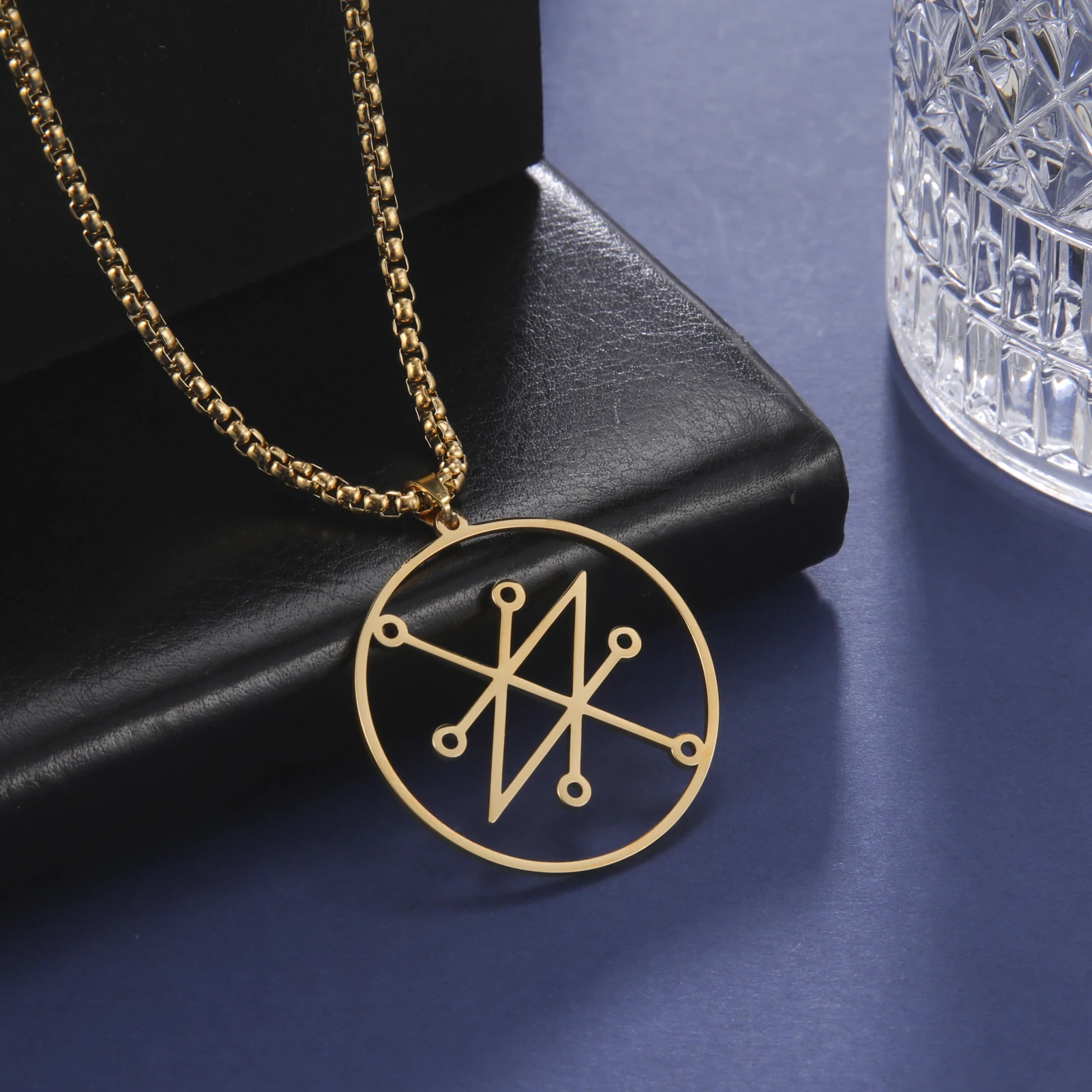 Круглое ожерелье с подвеской Azazel Sigil для мужчин, из нержавеющей стали, дьявол, демонический символ, винтажный стиль, модные ювелирные изделия, подарки, Новое поступление