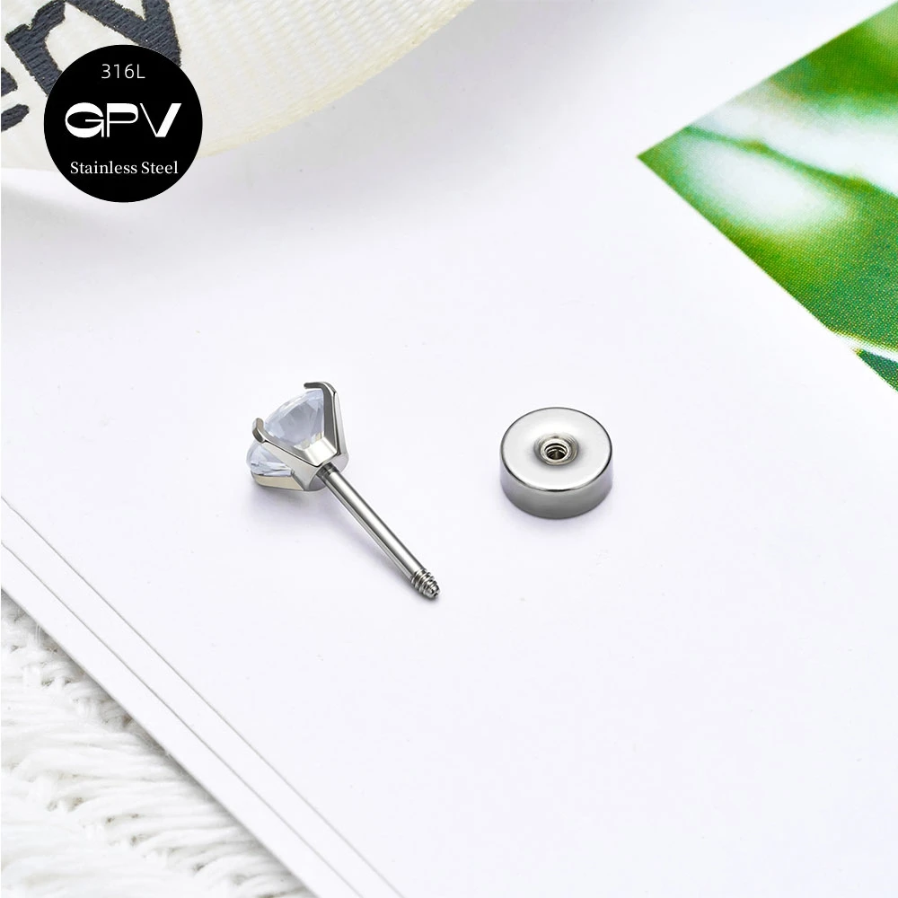 1 шт. медицинский гвоздь из нержавеющей стали 316L круглый циркон с четырьмя