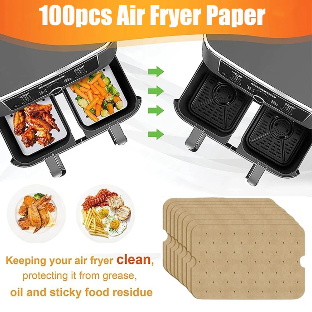 100PCS Rectangular Non-Stick Steaming Papers Double Boiler Air Fryer Steamer Paper Baking Sheets Oven Cooking Basket - купить по