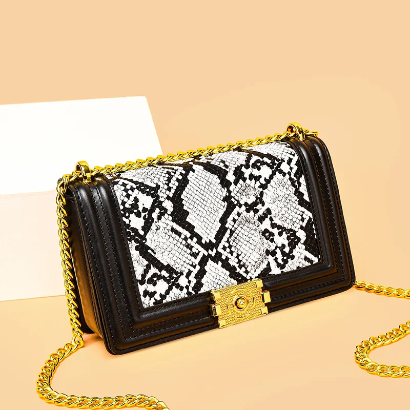 

high quality luxury brand 2023 advanced feeling ins snakeskin chain small square bag foreign style women's live broadcast buckle