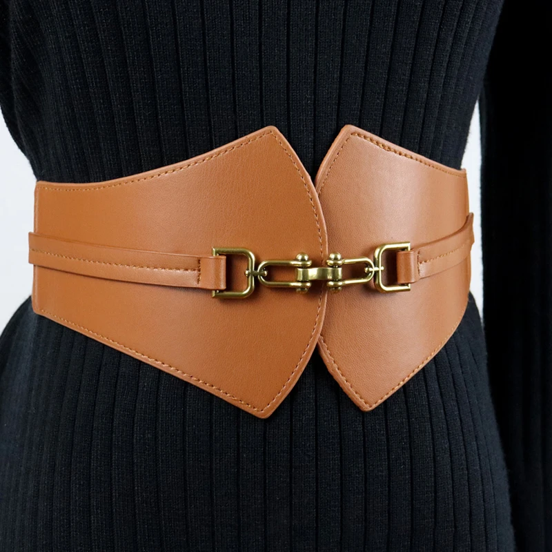 New Retro Belt Women Imitation Leather Pin Buckle Wide Female Designer Fashion Brand Waist Belt Lady's Waist Decoration