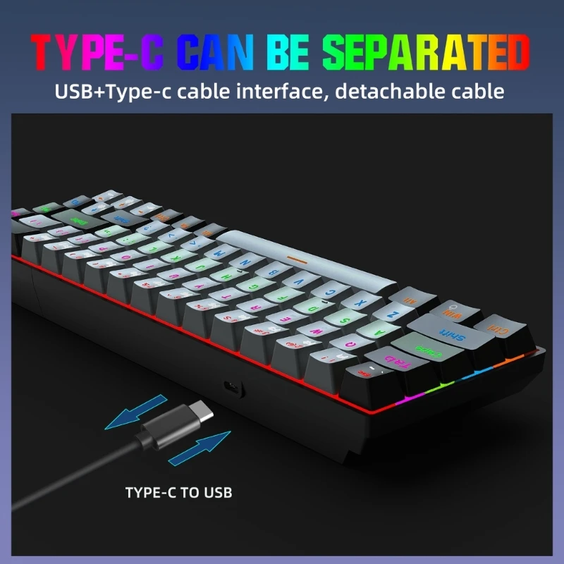 

Игровая механическая клавиатура RGB с подсветкой, синий и красный переключатель, подсветка, Тип C, проводная клавиатура с 68 клавишами для компьютера, клавиатуры 60% H8WD