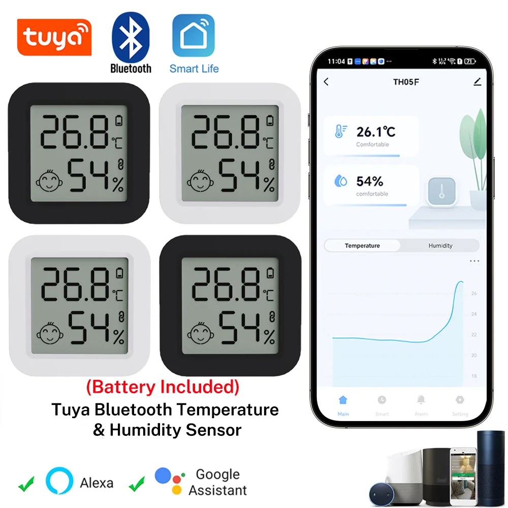Фото Умный датчик температуры Tuya, мини-ЖК-экран, Bluetooth-совместимое приложение, удаленный мониторинг, домашняя автоматизация, поддержка Alexa №1
