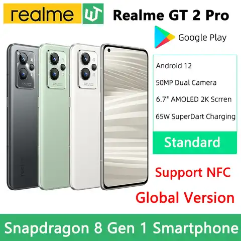 Смартфон глобальная версия Realme GT2 Pro, экран 6,7 дюйма, 2K AMOLED, двойная Основная камера 50 МП, 65 Вт, суперзарядка, аккумулятор 5000 мАч, NFC