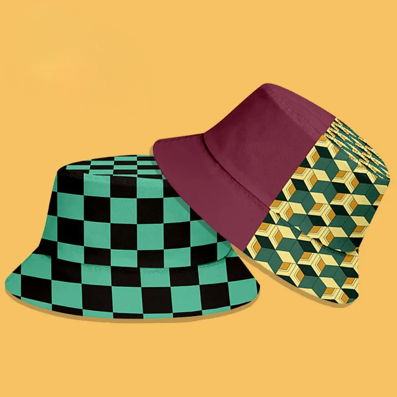 

Cartoon Anime Demon Slayer Hat Kamado Tanjirou Contrast Print Adult Kids Visor Hat Cosplay Props Man Woman Travel Gear
