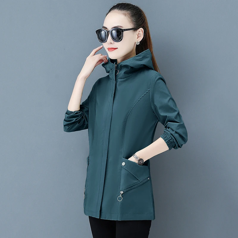 

Temperament windbreaker Ladies Hooded Casual Jacket 2022 Spring And Autumn New Long-Sleeve Ladies TempeRament Zipper Jacket Lady