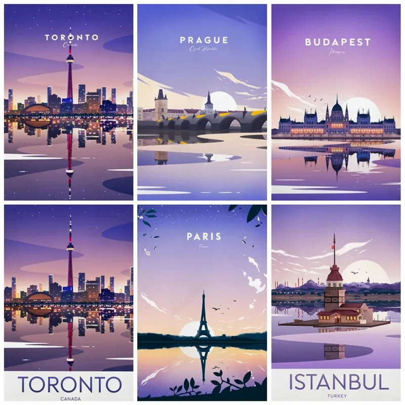 

Настенный постер с изображением Парижа, Будапешта, путешествий, Торонто, города, ночного пейзажа, Настенный декор для гостиной