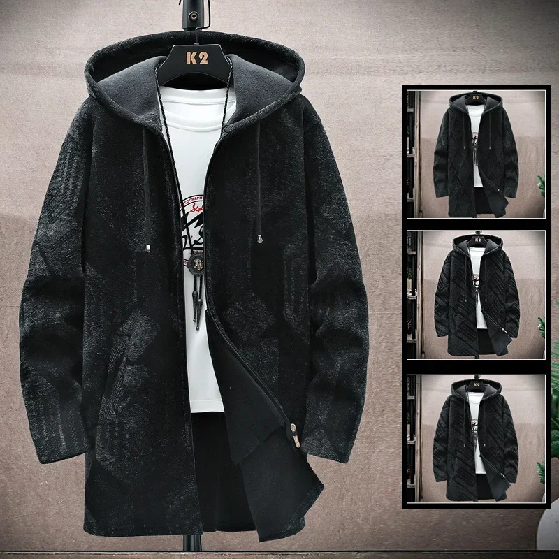 Осенне-зимняя утепленная мужская куртка на флисовой подкладке вязаный кардиган