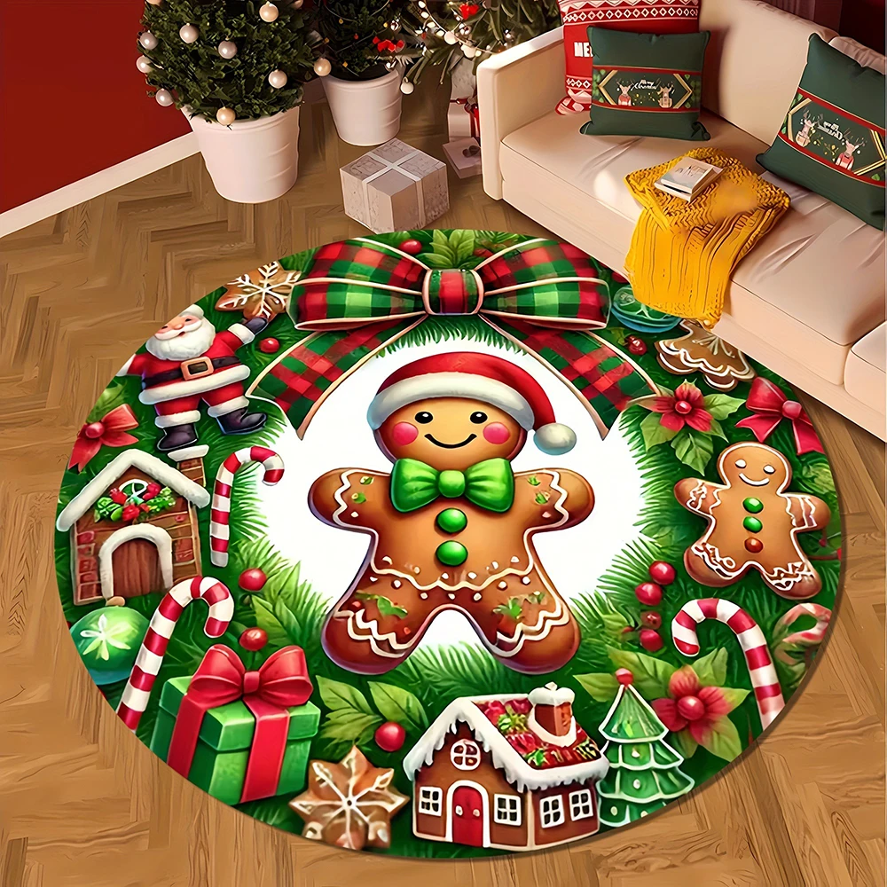 

Рождественская магия: праздничные круглые коврики со снежками, Санта-Клаусом и другими! Коврики для спальни, новогоднее украшение для дома