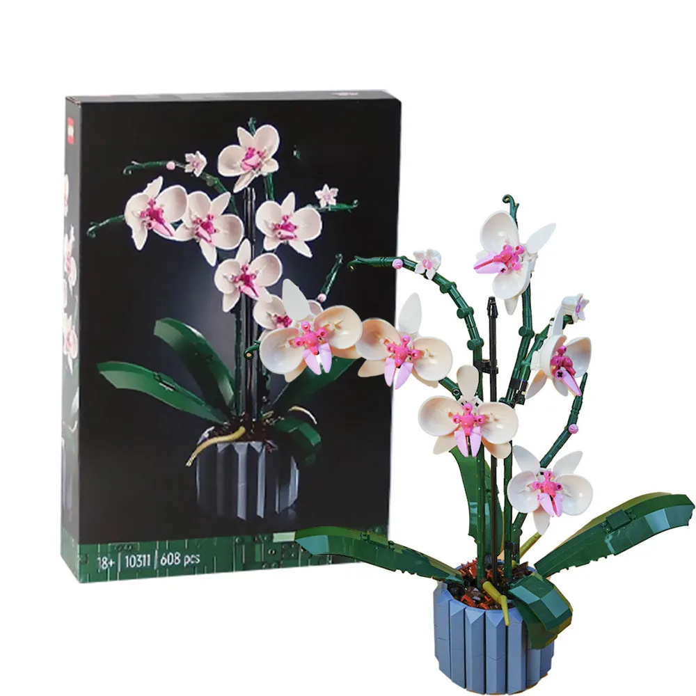 

Конструктор Moc букет Орхидея, цветок, суккуленты, горшечные кубики, подходит для 10311, романтический комплект для сборки, строительная игрушка, подарок для девочки