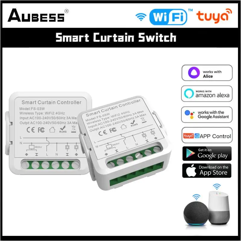 

Умный переключатель для штор AUBESS Tuya, Wi-Fi, для роллерных затворов, слепых моторов, работает с Alexa Google Home Smart Life