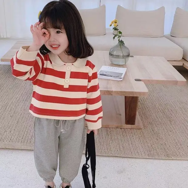 

Рубашки в полоску с отложным воротником и длинными рукавами для девочек