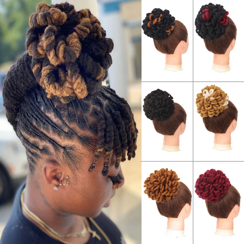 

MANWEI Synthetic Wig Bun Drawstring Ponytail Short Kinky Curly Dreadlock Clip In Bun Hair Extenison Hairpiece Dreadlocks