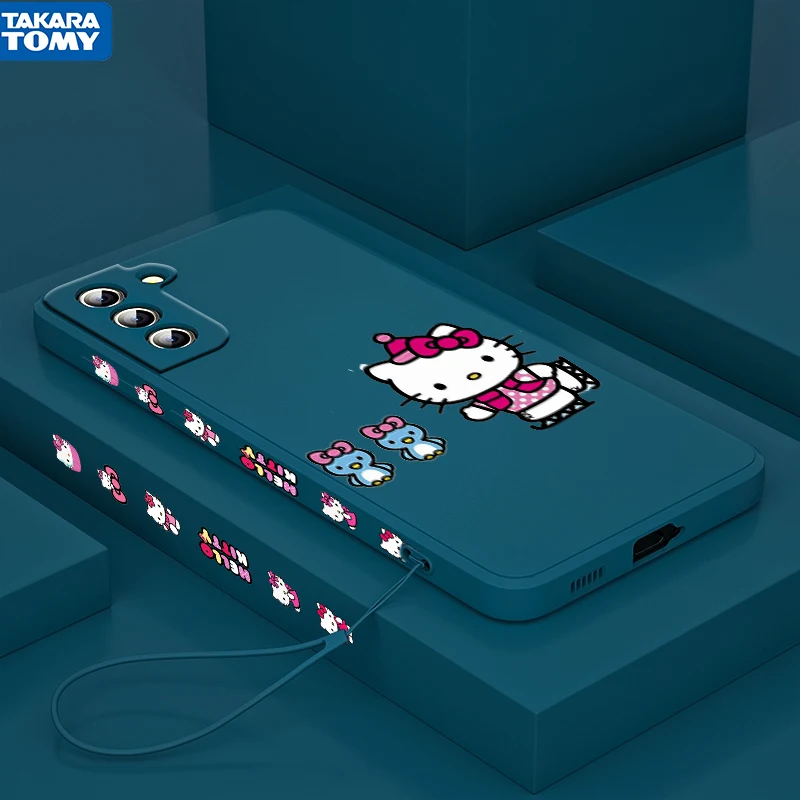 

Anime HelloKitty Cute Girls For Samsung Galaxy S22 S21 S20 S10 Note 20 10 Ultra Plus Pro FE Lite 5G Liquid Left Rope Phone Case