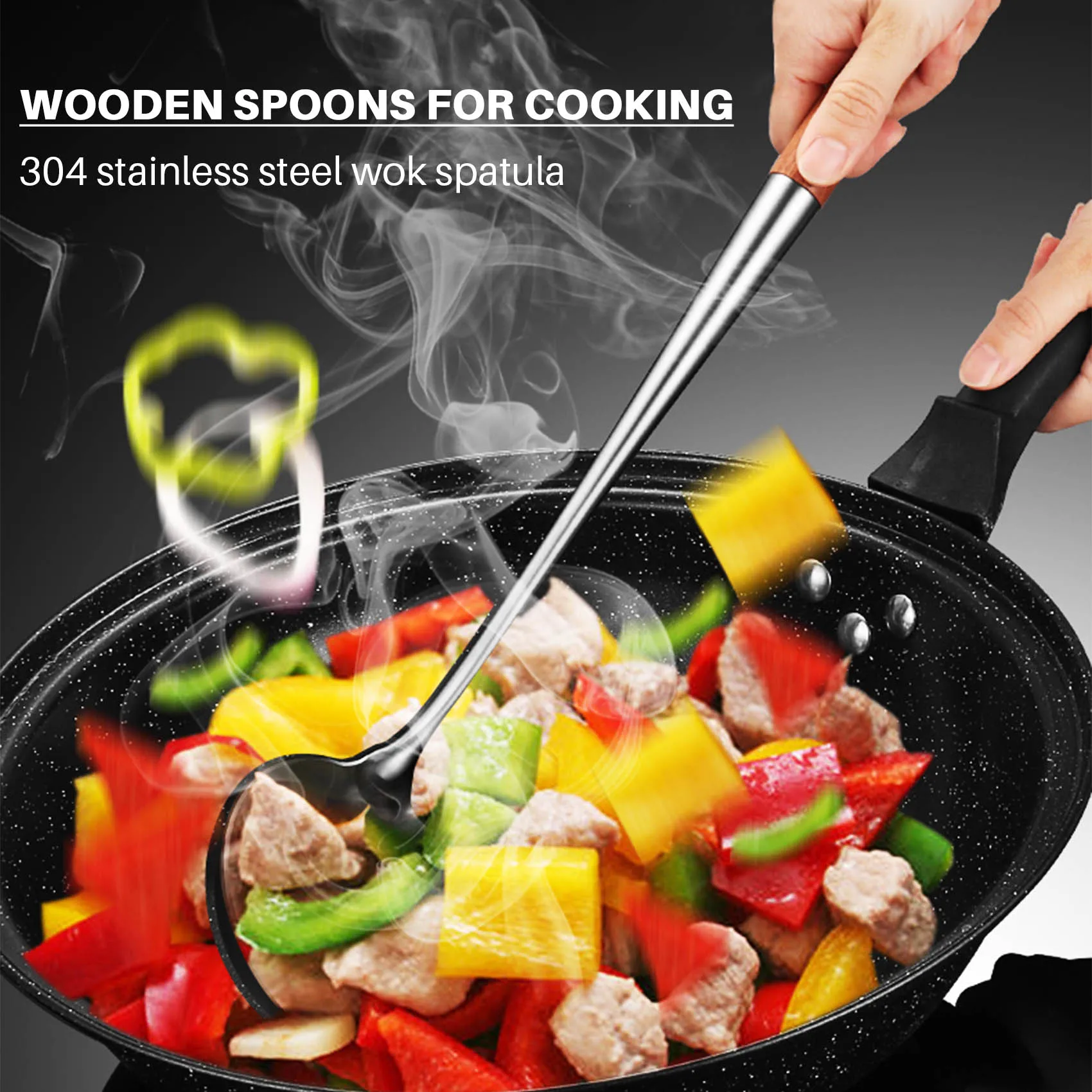 

Long Handle Stainless Steel Wok Spatula Kitchen Slotted Turner Rice Spoon Ladle Cooking Tools Utensil Set