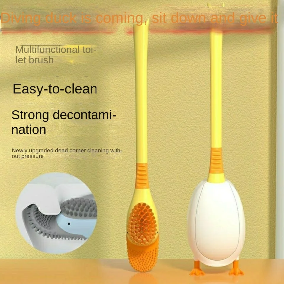 

Creative Duck Shape Silicone Toilet Brush Set Doubleside Bristles for Bathroom Corner Punchless Wall-mounted Cleaning Tools