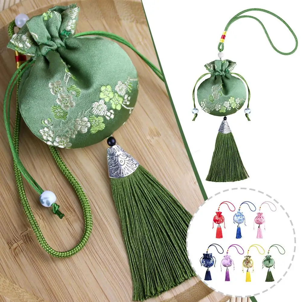 

Chinese Style Sachet Bag Tassel Jewelry Storage Pendant Vintage Pattern Sachet Bag Drawstring Blossom Plum Handmade Empty B I7E4
