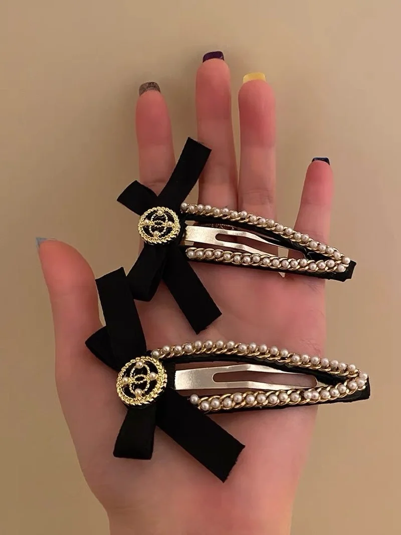 

Изысканная заколка для волос с бантом и жемчугом, головной убор, Золотая боковая заколка для волос, летняя темпераментная заколка для челки, заколка для волос на лоб