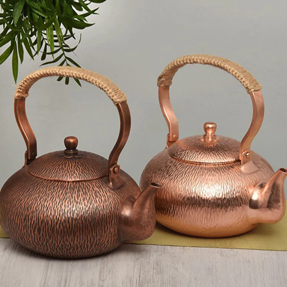 

1L/2L Traditional Handmade Pure Copper Teapot Electric Ceramic Heaters Boil Water Pot Thicken Handle Kettle Copper Tea Set