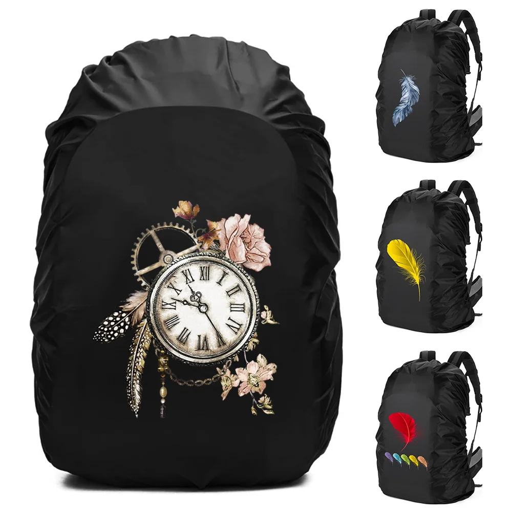 

Portable Shoulder Backpack Rain Protection Cover for 20-70L School Bag Waterproof Protective Covers Feather Print Outdoor Hiking