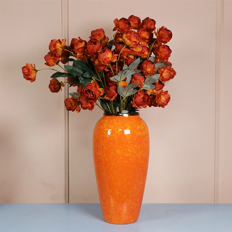 Ceramic Vase Home Decor Orange Table Flower Pot Decoración Hogar Floreros Decorativos Moderno Nordic Art Living Room Decoration