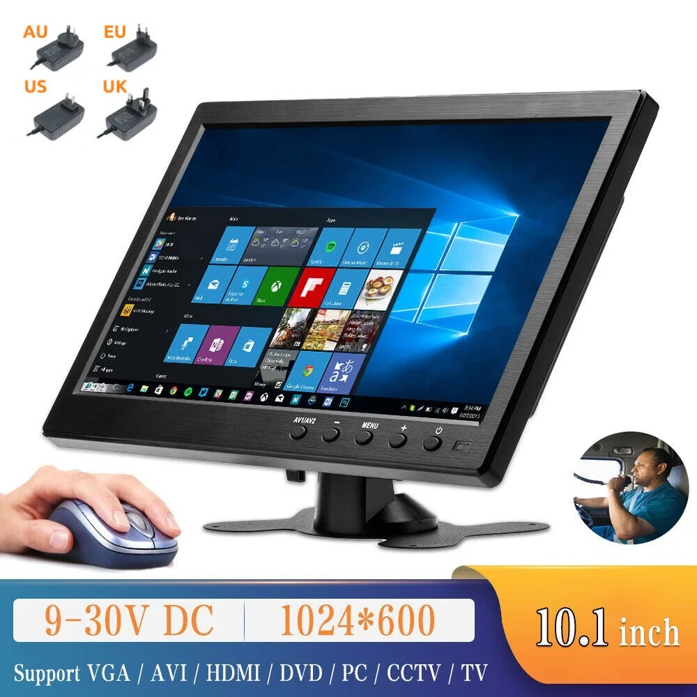 

Портативный ЖК-монитор HD, 10,1 дюйма, 2-канальный, HDMI, VGA