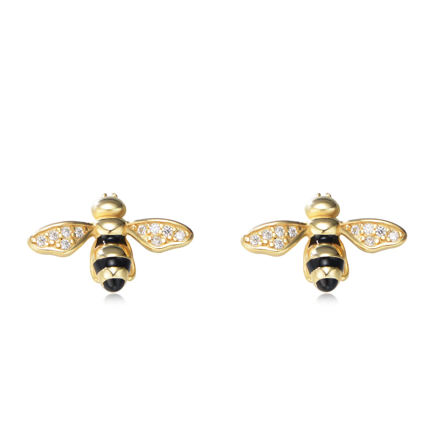 

925 Sterling Silver Double Color Fancy Enamel Design Cute Small Bee Stud Earrings To My Lover Women