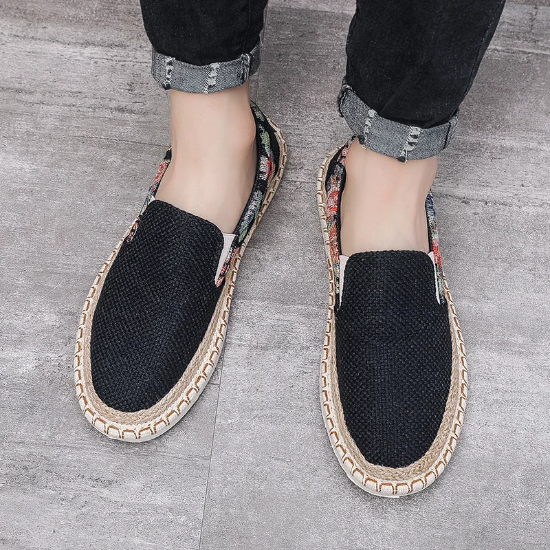 

Мужские холщовые туфли ручной работы, модные повседневные холщовые туфли, плоская подошва, эспадрильи, обувь для вождения, лето