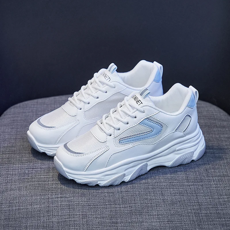 

Causal Women Sneakers White Sport Thick Sole Platform Shoes Lace Up Comfortable Women Chunky Sneakers