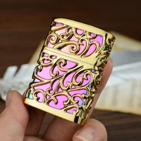 new creative hollow tang grass kerosene lighter metal windproof grinding wheel mens cigarette accessories collection gifts