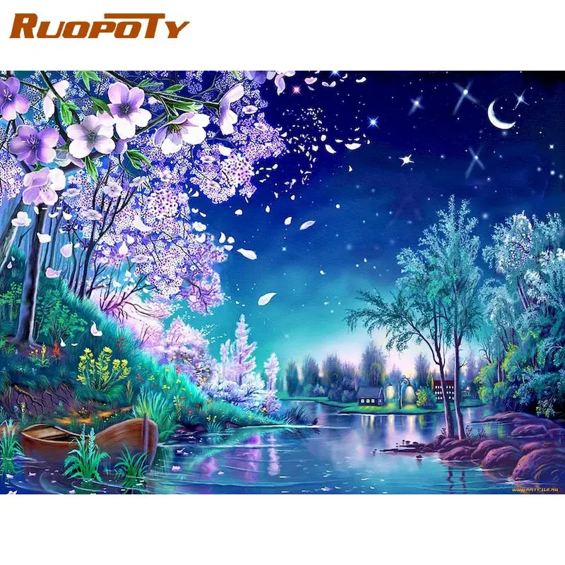 

RUOPOTY 5D Diamond Painting Full Square Landscape River Diamond Embroidery Scenery Cross Stitch Kit Diamond Mosaic Wall Sticker