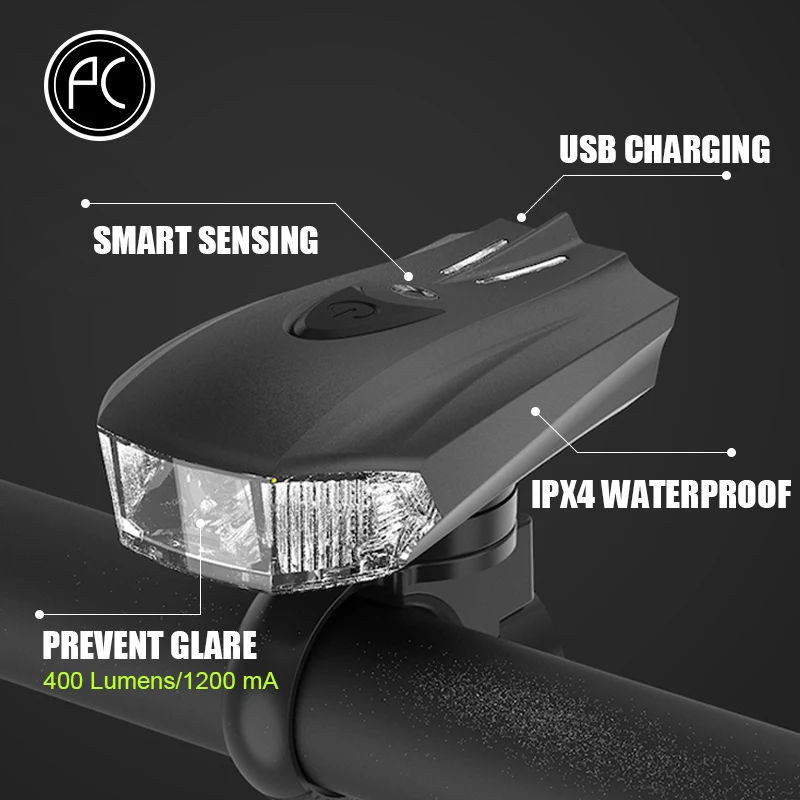 

PCycling Bike Sensing Headlight Bicycle Handlebar USB Rechargeable Flashlight High Brightness Intelligent Induction light