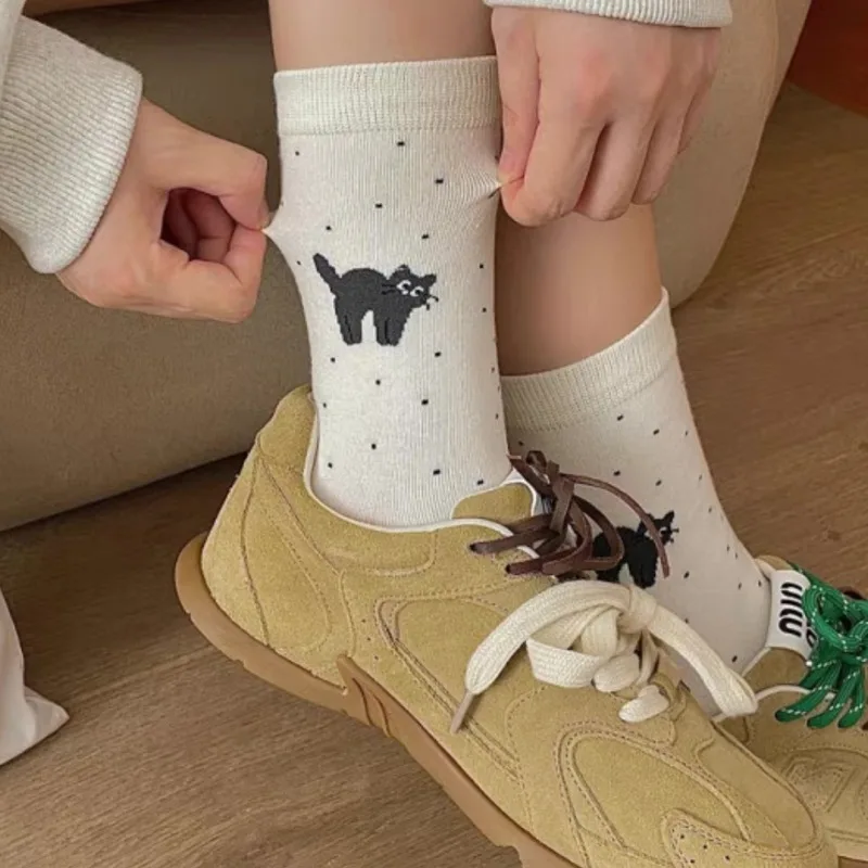 Женские носки Kawaii с рисунком кота милые средней длины Harajuku теплые осенне-зимние