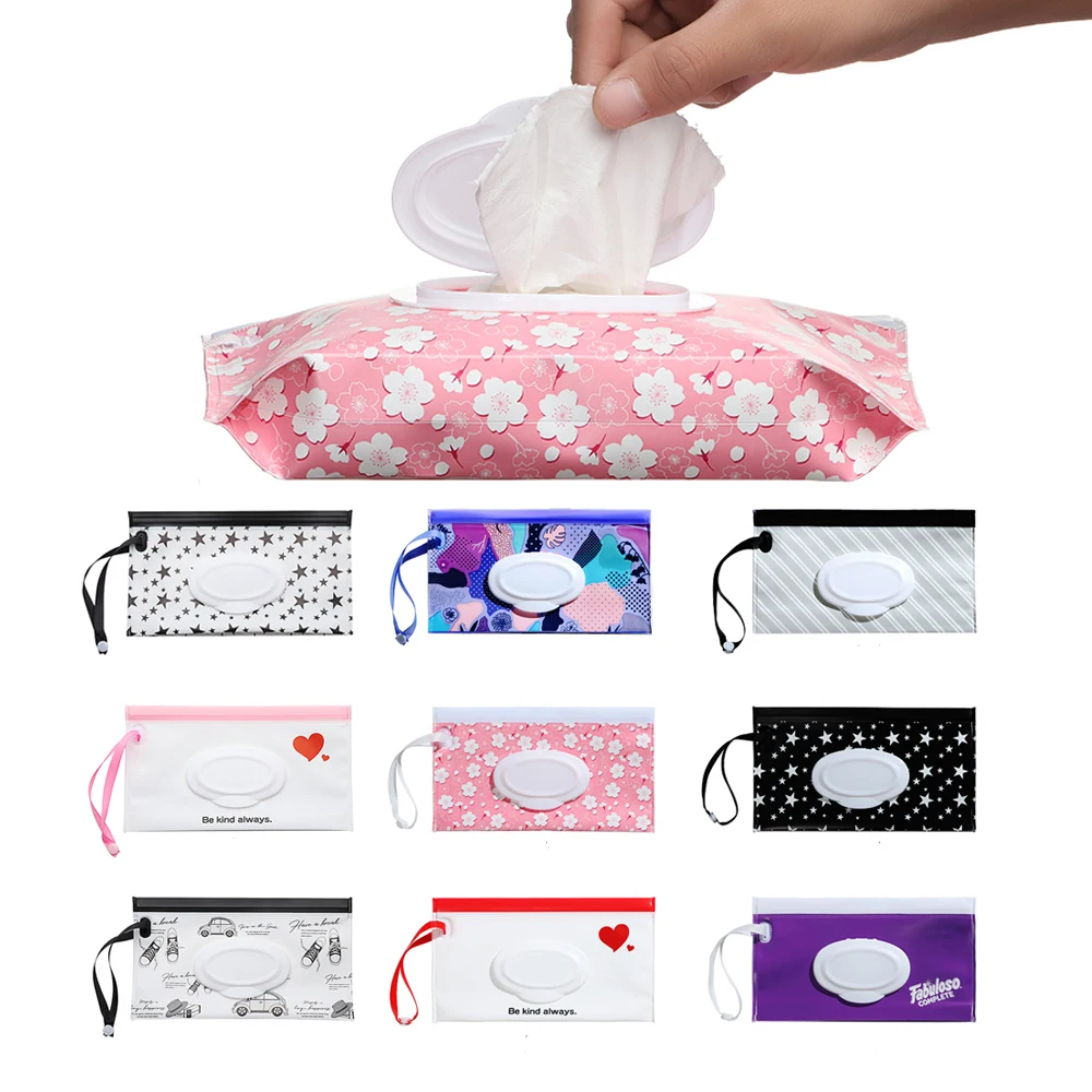 

Snap Strap Portable Baby Wet Wipes Bag Tissue Box Container Eco-friendly Easy-carry Clamshell Cosmetic Cleaning Cases Storage