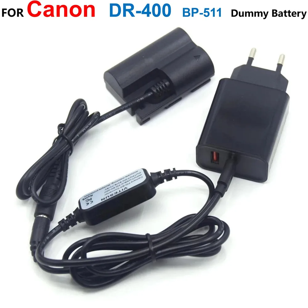 

DR-400 DR-E2 Adapter BP-511 Dummy Battery+ACK-E2 USB TYPE-C Power Bank Cable+PD Charger For Canon EOS 20D 30D 40D 5D 50D D30 D60