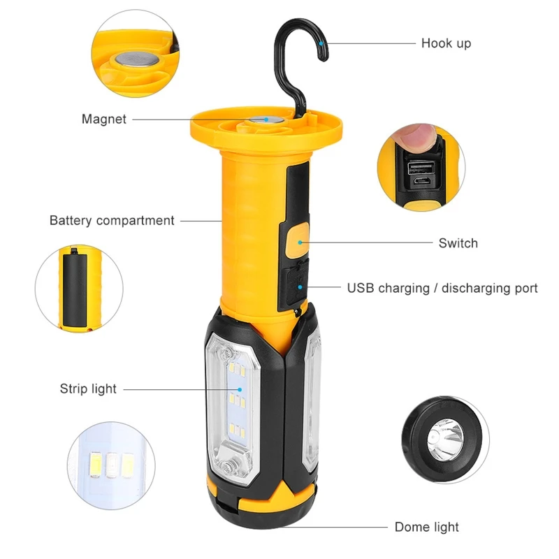 

LED Rechargeable Work Light Portable Camping Lantern Tent Flashlight for Outdoor Camping Hiking Emergency Durable