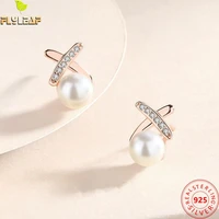 real 925 sterling silver jewelry x shell pearl stud earrings for women rose gold plating femme luxury accessories 2022 new
