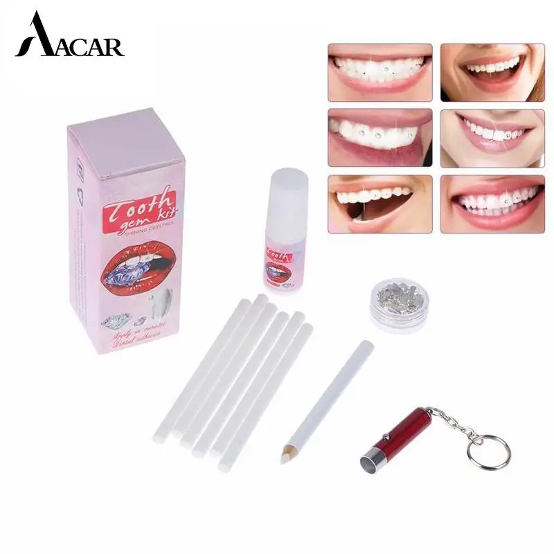 

DIY Tooth Gem Kit With Glue Diamond Crystal Jewelry Teeth Decor Teeth Ornament Application With UV Adhesive Curing Light Glue