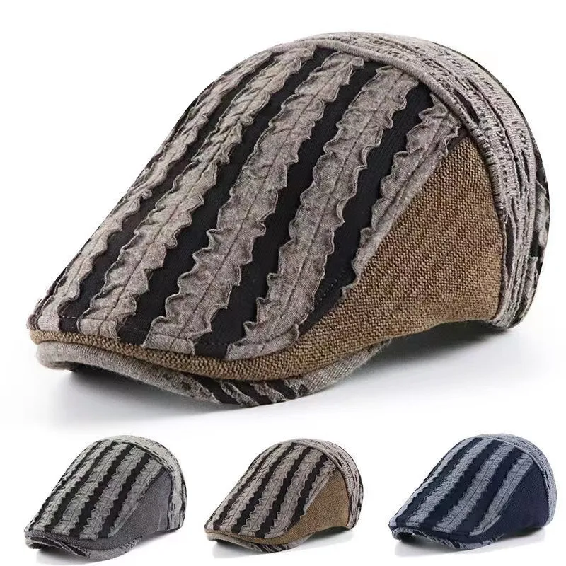 

Vintage Cap Splicing Female Autumn and Winter British Beret Hat Sunshade Painter Forward Hat Middle-aged and Old Hat